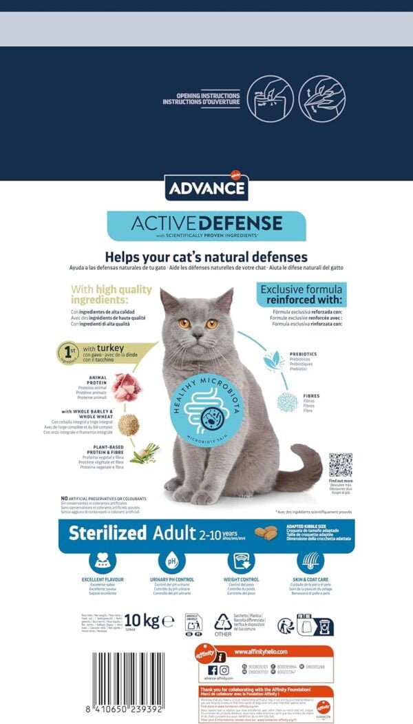 Advance cat adult sterilized pienso gatos adultos esterilizados pavo 10kg